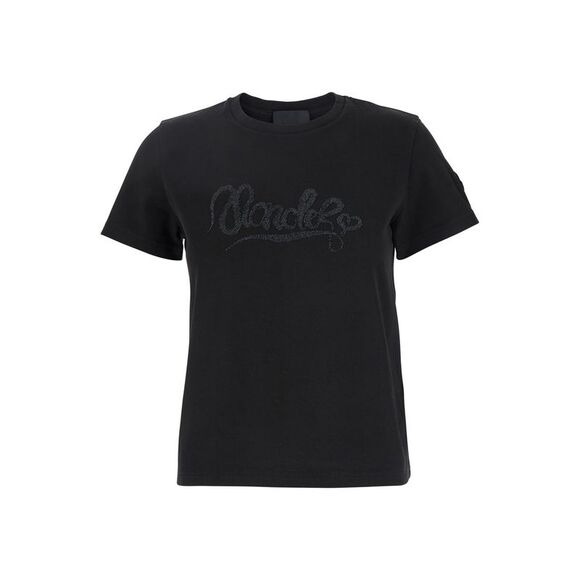 Moncler Women Black T-Shirt With Logo Embroidered On The Front In Cotton Woman